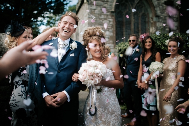 confetti, bride, church
